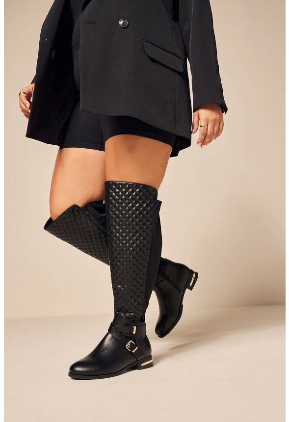 Annabeth Quilted Flat Boot Black