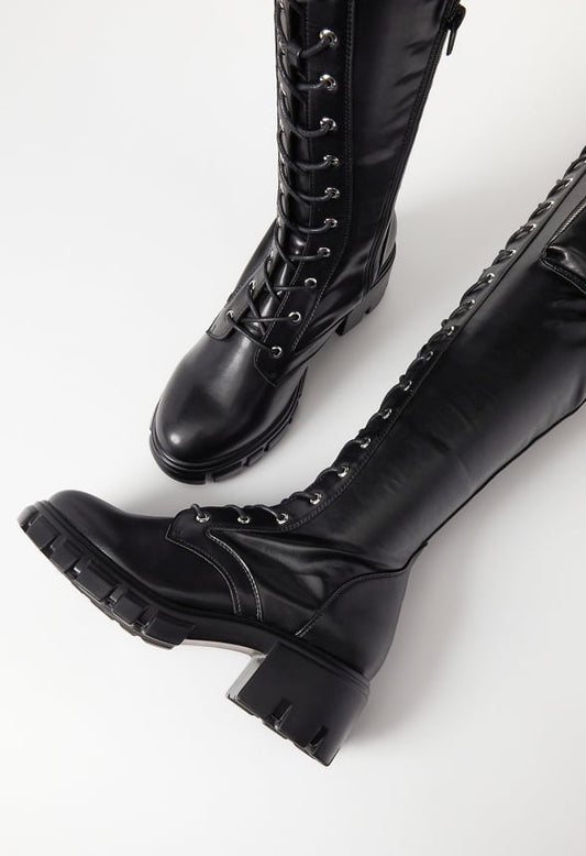 Emyr Buckle Tall Boot Black Caviar