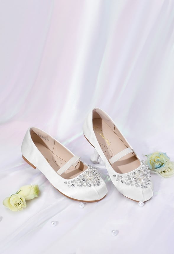 Beaded Slip On Flats White