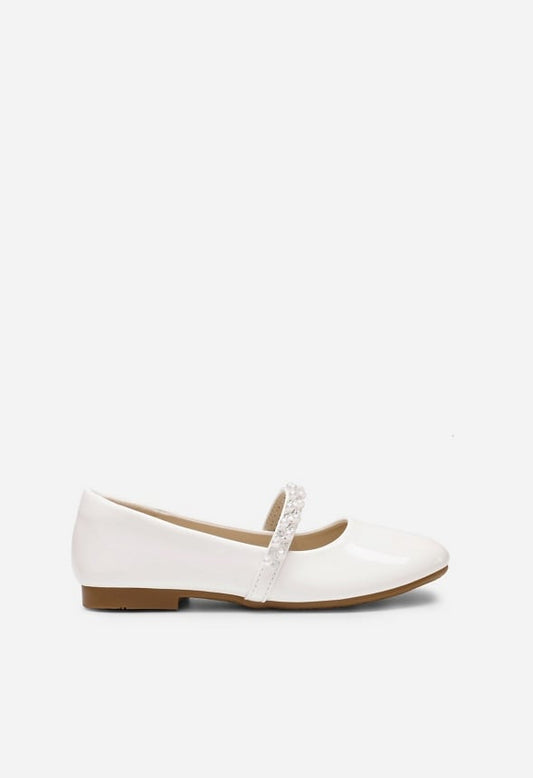 Beaded Strap Flats White