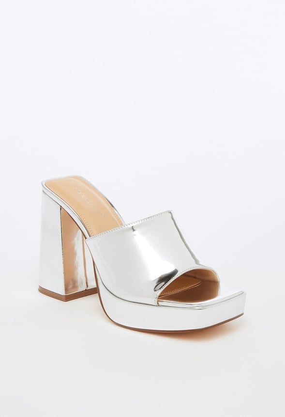 Madelyn Block Heeled Sandal Bright Silver