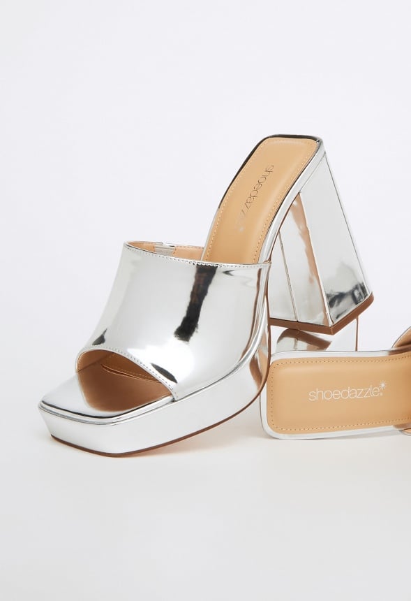 Madelyn Block Heeled Sandal Bright Silver