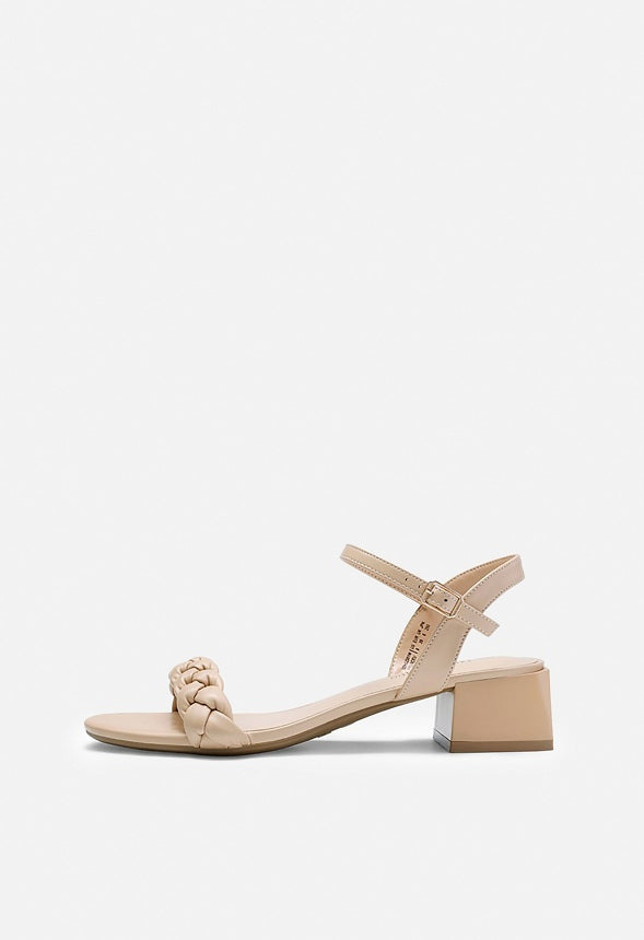 Braided Open Toe Heeled Sandal Nude