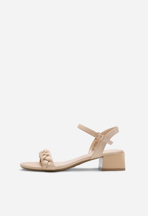Braided Open Toe Heeled Sandal Nude