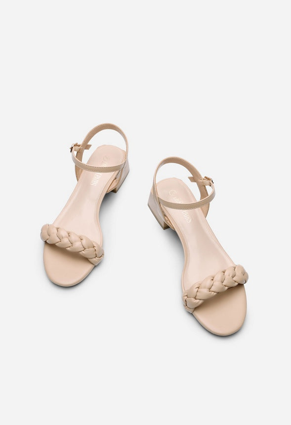 Braided Open Toe Heeled Sandal Nude