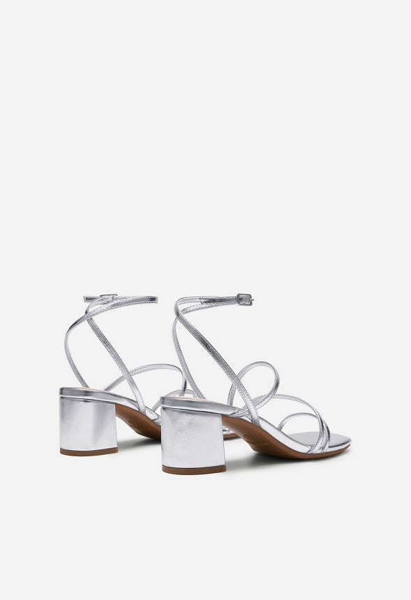 Low Heel Strap Open Toe Sandal Silver