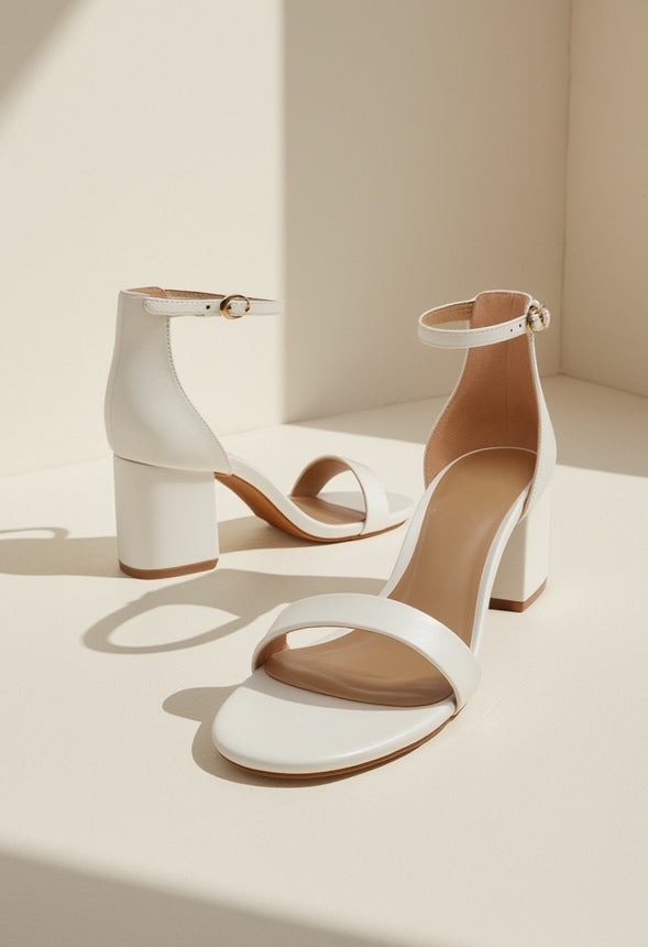 Open Toe Chunky Low Heeled Sandal White