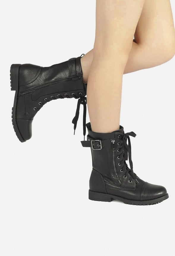 Lace Up Flat Combat Boot Black