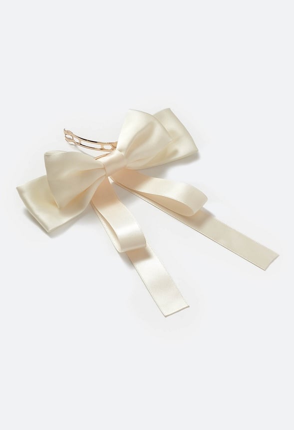 Lynn Double Satin And Ribbon Bow Barrette White/ Gold