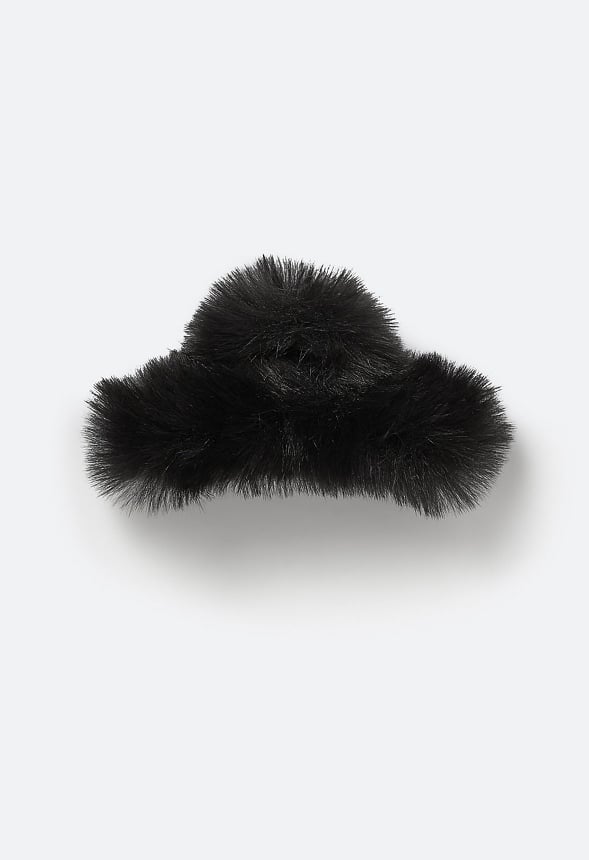 Jenna Fluffy Faux Fur Hair Claw Black
