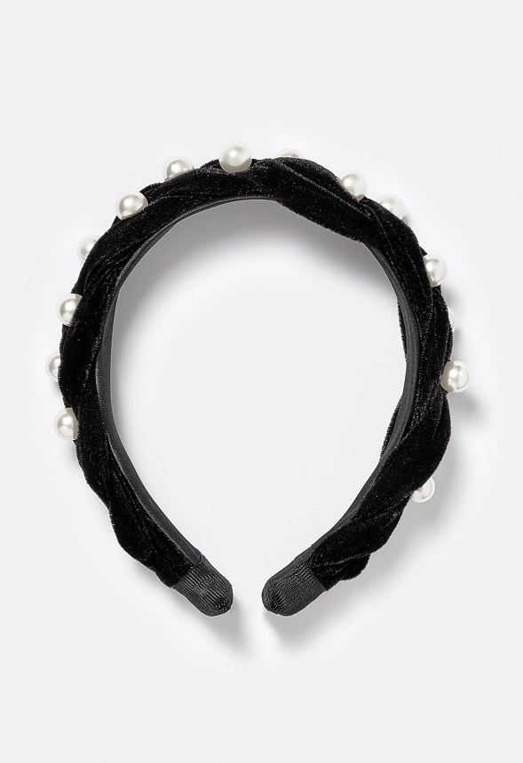 Cami Tonal Colours Stones And Pearls Velvet Alice Headband Multi/ Black