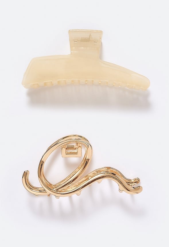 2-Pack Anika Metal Ribbon And Cream Hair Claws Cream/ Gold Mix