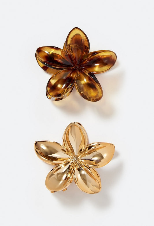 2-Pack Lana Flower Hair Claws Tortoise/ Gold