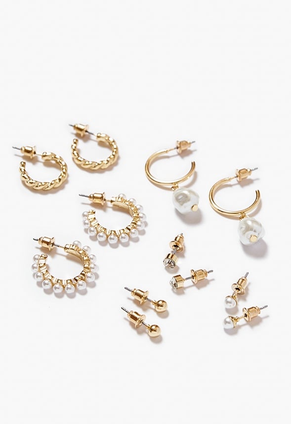 Alana Rhinestone And Pearl Mix Hoop Set Gold