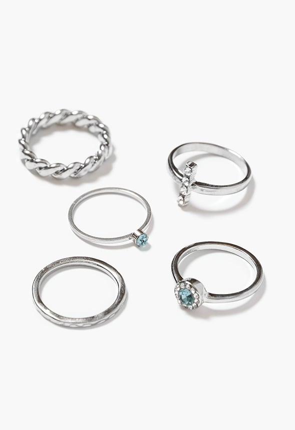 Lena Fine Mixed Ring Stack With Semi Precious Stone Turquoise/ Silver