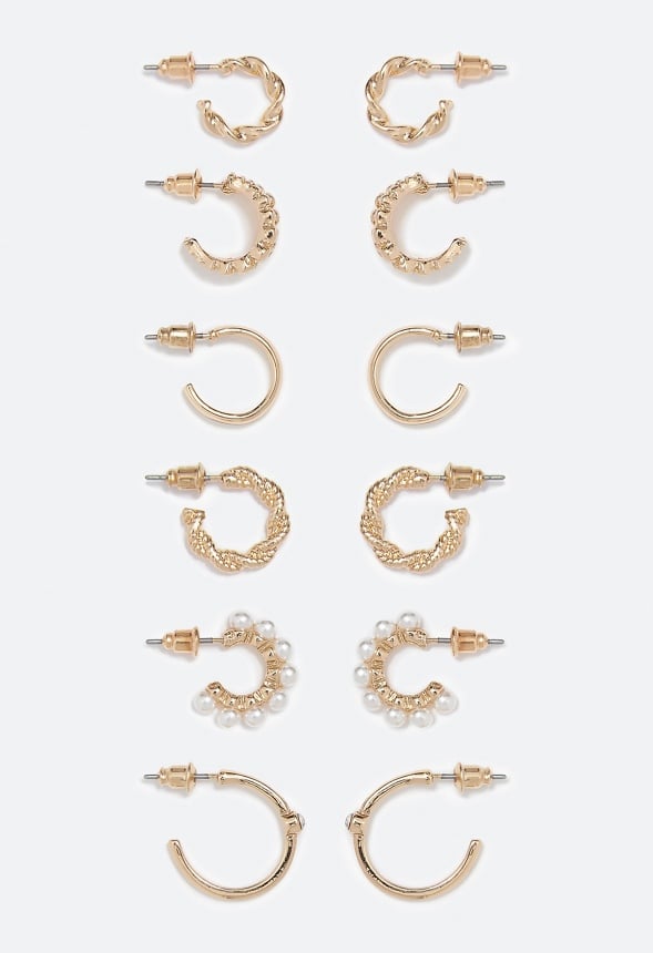 Keyla 6-Pair Mixed Metal Design And Pearl Set Mini Pearl/ Gold