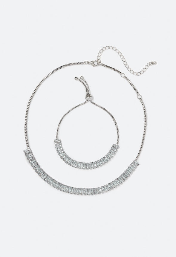 Lauryn Baguette Jewelry Set Clear/ Silver