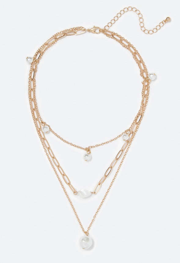 Frida Irregular Pearl Layer Necklace Pearl/ Gold