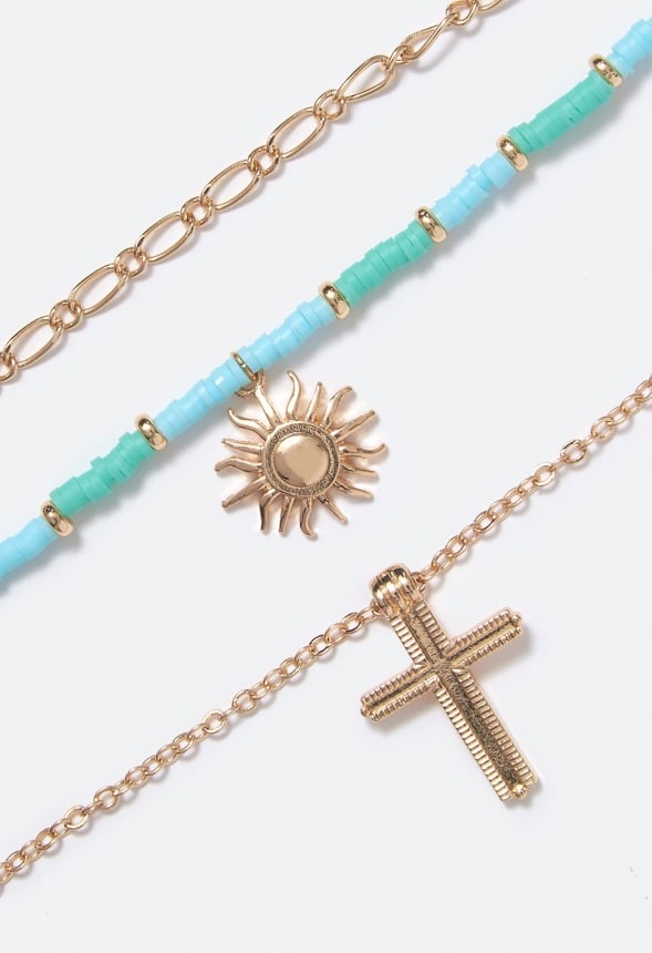 Brooke Cross and Sun Pendant Necklace Turquoise/ Gold