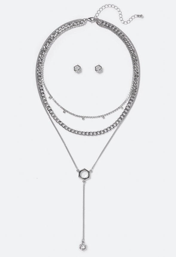 Gemma Layered Ring Necklace Silver