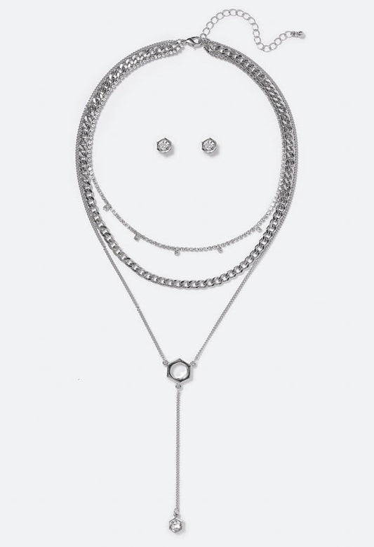 Gemma Layered Ring Necklace Silver