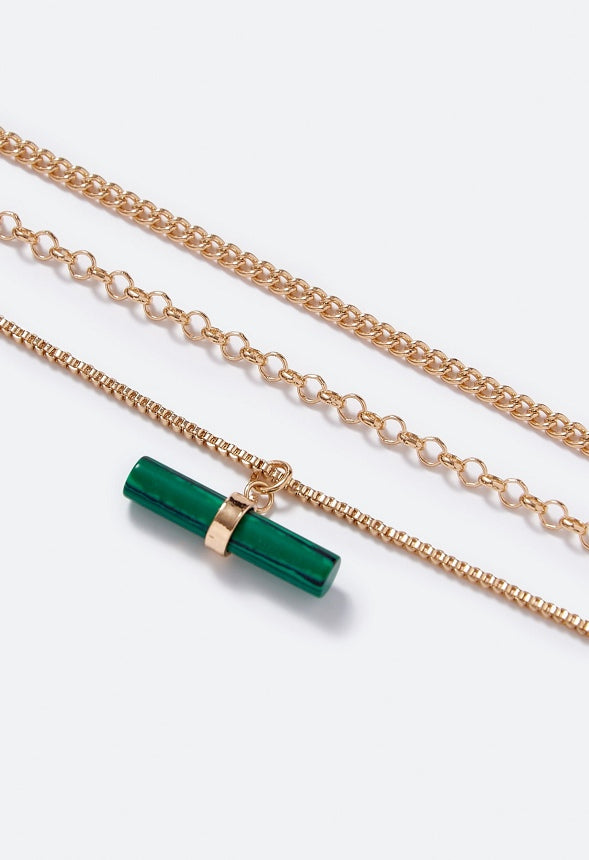 Kylie Malachite Charm Layer Necklace Green/ Gold