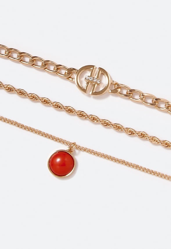 Arianna Semi Precious Drop Layered Necklace Rust/ Gold