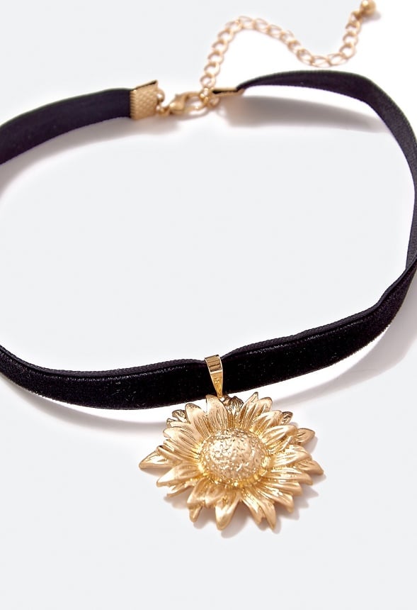 Noa Sunflower Cord Necklace Black/ Gold