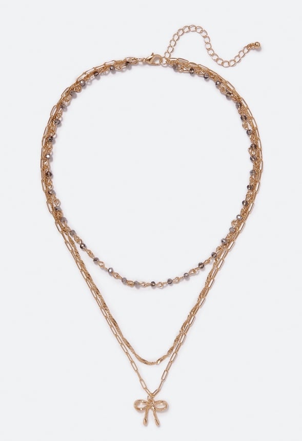 Frida Pave Bow Multirow Necklace Crystal/ Gold
