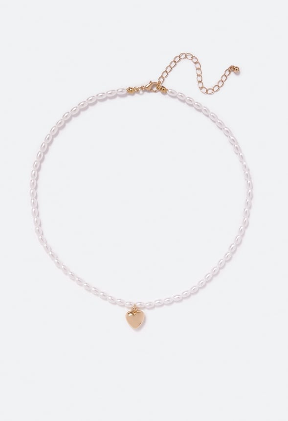 Iliana Imitation Pearl Necklace With Heart Detail Cream/ Gold