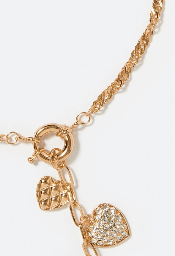 Kira Mixed Heart Charm Necklace Crystal/Gold