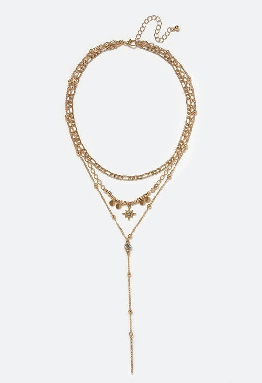 3-Rows Tess Layered Necklace With Celestial Charms Gold