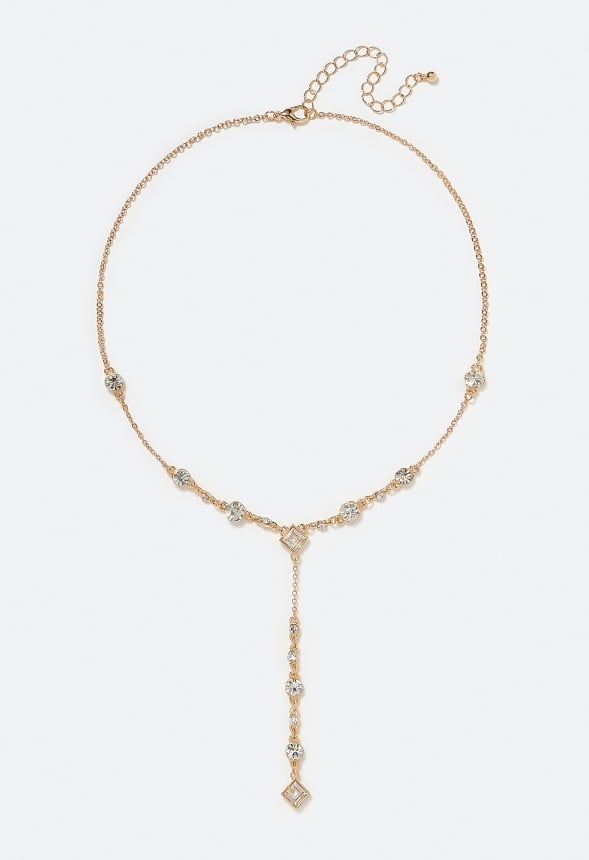 Flo Mixed Shapes Glass Stone Crystals Y-Necklace Gold/ Crystal