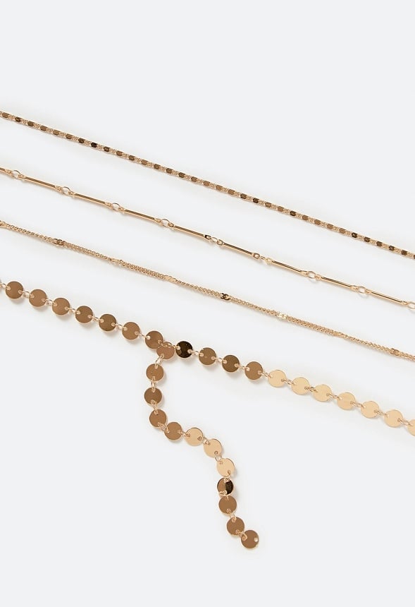 4-Rows Tia Mixed Delicate Chains And Disc Lariat Necklace Gold