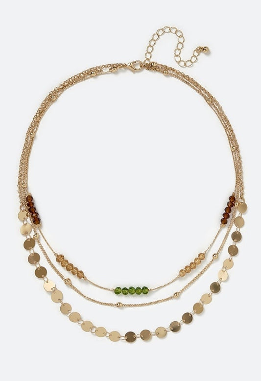 Hattie 3 Rows Faceted Glass Beads And Chain Necklace Gold