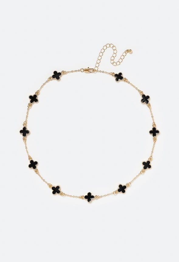 Ola Enamel Clover Allway Necklace Black/ Gold