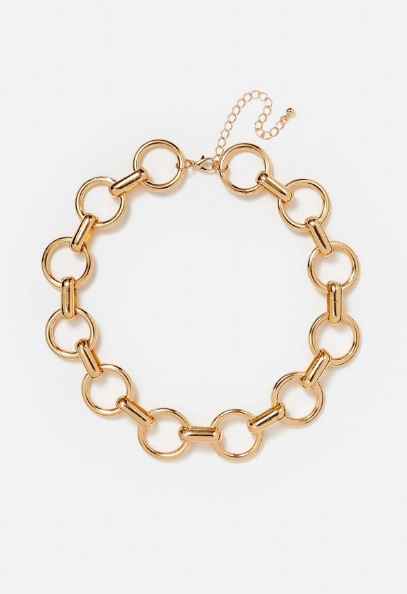 Shae Linked Rings Chain Statement Necklace Gold