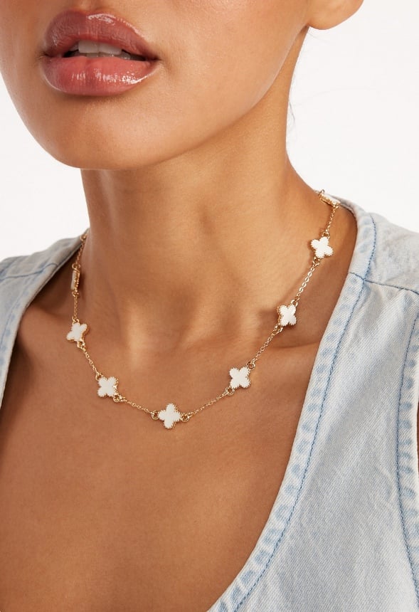 Dee Enamel Clover Allway Necklace Cream/ Gold