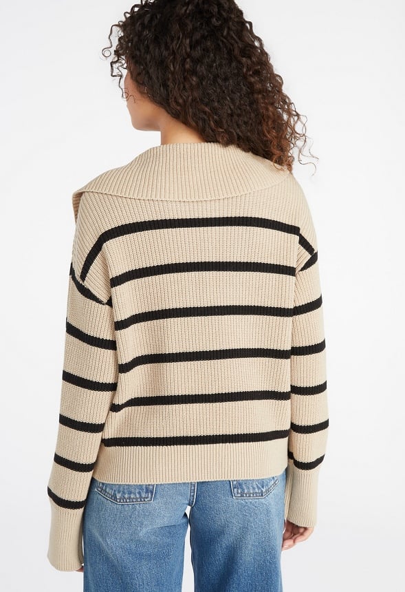 Bell Collar Long Sleeve Sweater Taupe/ Black Caviar