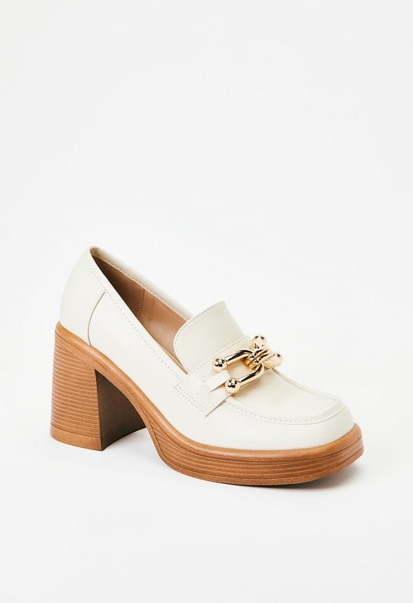 Daria Block Heeled Loafer Court Birch White
