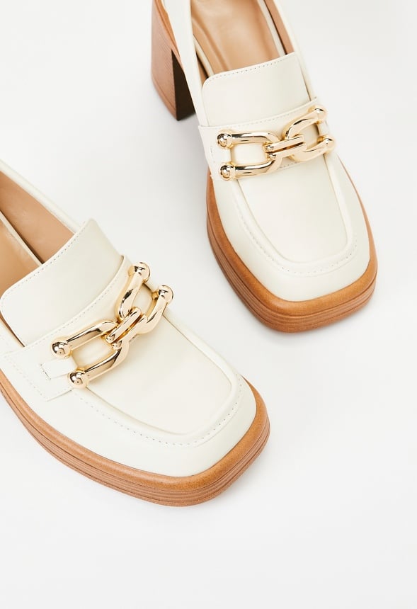 Daria Block Heeled Loafer Court Birch White