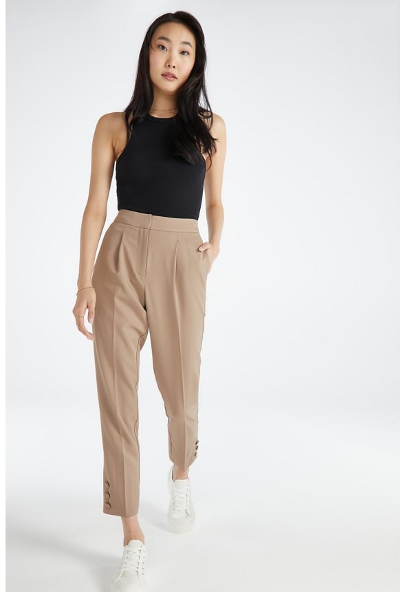 Audrey Buttoned Down Hem Trousers Taupe