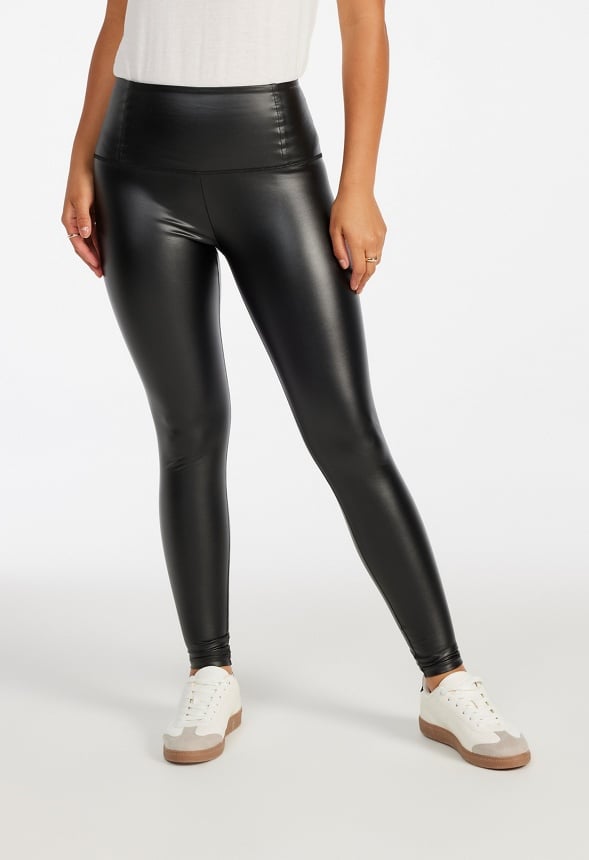 Tummy Tamer Faux Leather Ankle Leggings Black Caviar