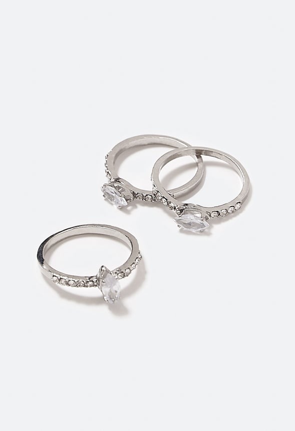Indie Cubic Zirconia Navette Ring Pack Crystal/ Silver