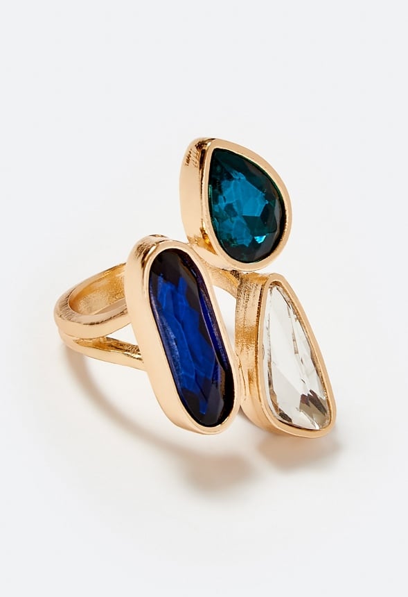Mora Tonal Blue Glass Stones Ring Blue/ Gold