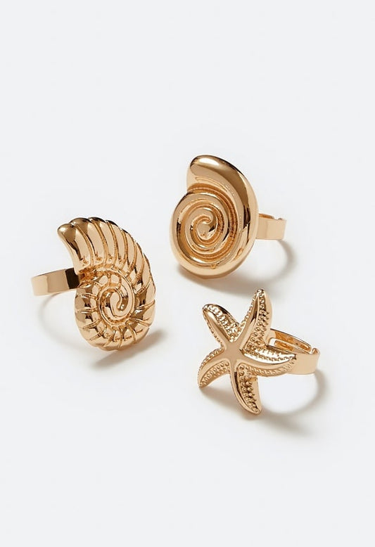 3-Pack Naya Adjustable Mix Metal Shell Rings Gold