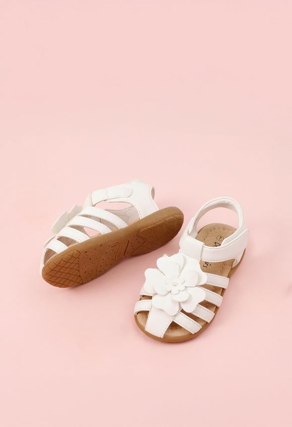 Flower Flat Sandals White