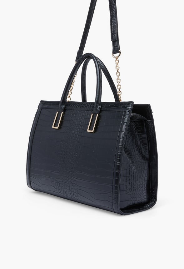 Paneled Satchel With Bracket Handles Black