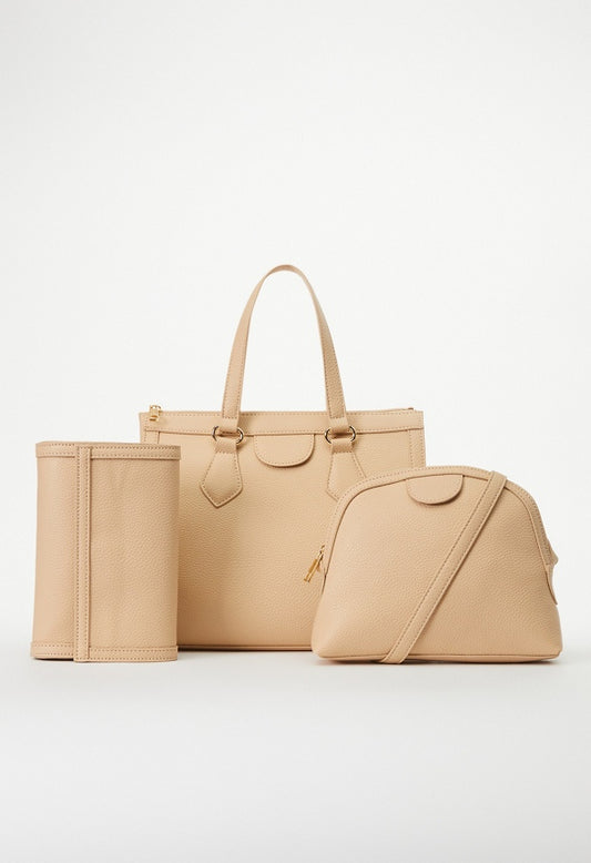 Zippered Satchel Set Semolina Beige