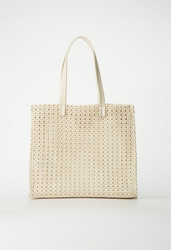 Woven Satchel With Flat Handles Birch White
